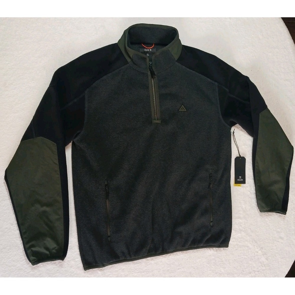NWT Mens Roark Campover Fleece Mock 1/4 Zip Pullover Size Med Black Green Gray